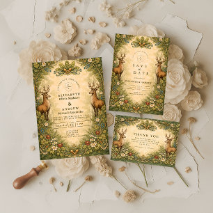 Cartons Réponse Mariage de cerfs vintage en forêt