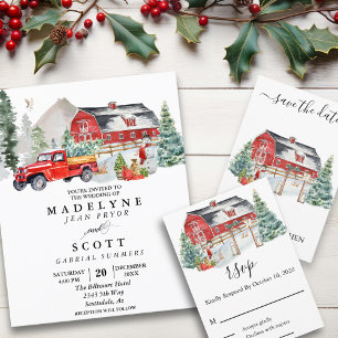 Winter Hochzeit Barn Weihnachtsschnee Wasserfarbe RSVP Karte