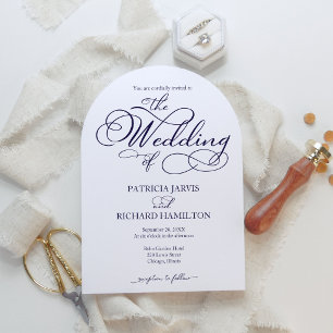 Invitation Mariage en fuite bleu marine et blanc calligraphié
