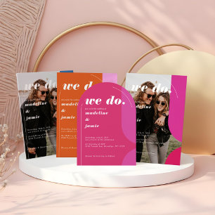 Minimal Bold Wedding Date Save the Date Magenta Runder Aufkleber