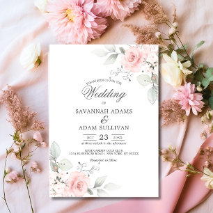 Invitation Élégant floral rose poudré botanique 