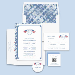 Preppy USA Flag Monogram Gastgeschenk Hochzeit Vie Runder Aufkleber