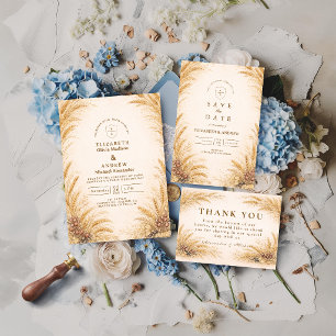 Rustikale Hochzeit auf einem alten Weizenfeld Dankeskarte