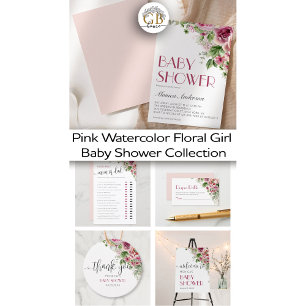 Elegante Pink Watercolor Floral Girl Babydusche RSVP Karte