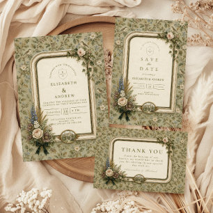 Elegante englische Herrenhaus-Hochzeit Dankeskarte