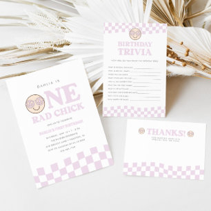 Groovy Girl Checkered Happy Face   1. Geburtstag Einladung