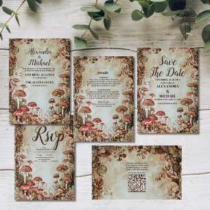 QR Code Holzfall Wasserfarbenfrohe Pilzhochzeit Begleitkarte