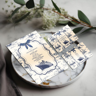 Chic Nautical Toile de Jouy Bow Wedding All In One Einladung
