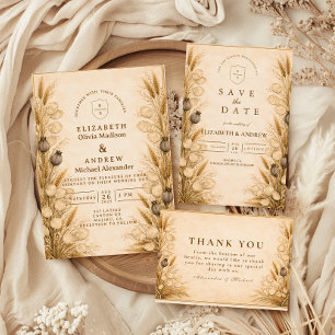 Herbst-Weizen Botanische Hochzeit Save The Date