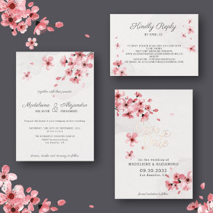 Cartons Réponse QR Code Cercerisier rose fleur chic mariage