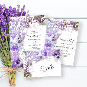 Lila Lilac Blume Wasserfarbenhochzeit RSVP Karte