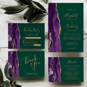 Carte de réponse de mariage en agate or émeraude v