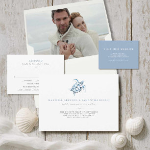 Einladungen Hochzeitsbands Monogram Blue Einladungsbanderole