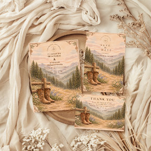 Cartons Réponse Chaussures de cowboy de forêt de montagne Mariage