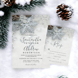 Invitation Trois Volets Winter merveilleland argent neige typographie mari