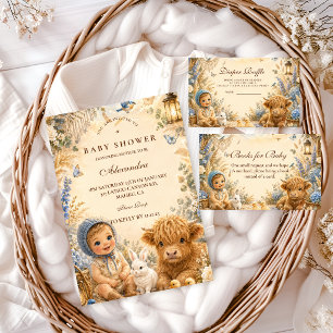 Invitation Baby Shower Bleu Bohème Fantaisiste