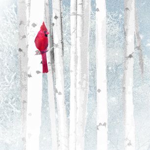 Weihnachtssaison Winter Birch Tree Roter Kardinal Feiertagskarte