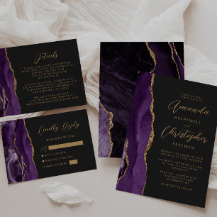 Invitation Purple Agate Gold Moderne Mariage d'ardoise