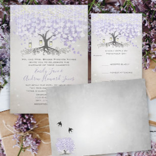 Fairy Tale Ultra Violet Heart Leaf Tree Wedding Einladung