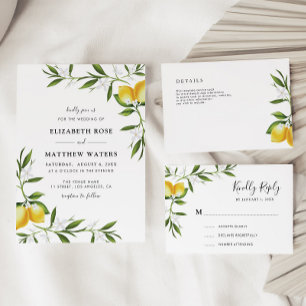 Invitation aquarelle citron vert feuillage mariage