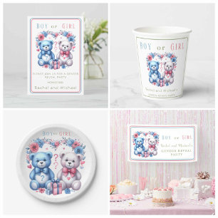 Invitation Ours en peluche pour la révélation du sexe du bébé