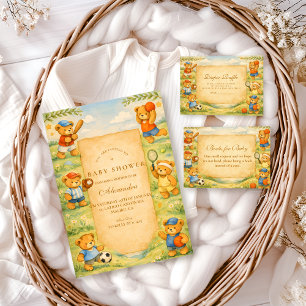 Sport-Teddybär-Baby-Shower-Windel-Raffle Begleitkarte