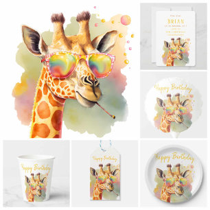 Summer vibes Watercolor Giraffe - Geburtstagsparty Pappteller