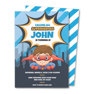 Superheld, Braunhaar, Party Einladung 12x18