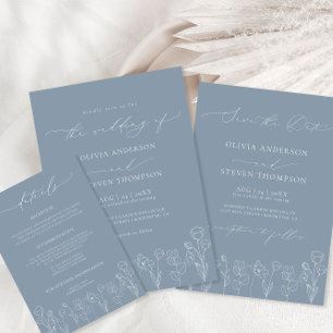 Invitation Dusty Blue Minimalist Enregistrer la date Invitati