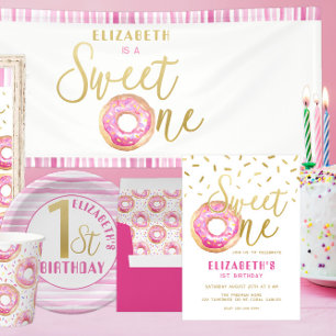 Donut Sweet One 1. Geburtstag Party Rosa und Gold Einladung