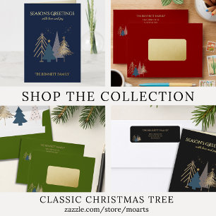 Carte De Vacances Métallisée Arbre de Noël Classique Vœux de Saison Feuille d'O