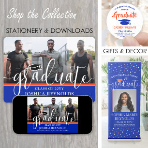 Faire-part Script moderne Orange et Bleu 4 Diplôme photo