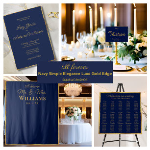 Elegant Simple Navy Blue Luxe Gold Edge Wedding Einladung
