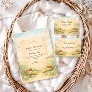 Invitation Fête de Naissance de la Poule et ses Poussins Rust