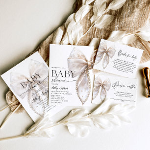Invitation Baby shower fille Pearl Bow