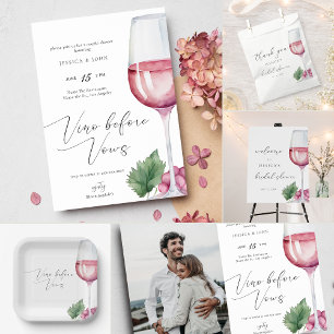 Elegantes Watercolor Vino vor dem Vows-Brautparty Einladung
