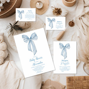 Invitation Cute Blue Bow Ribbon Baby Boy Douche garçon