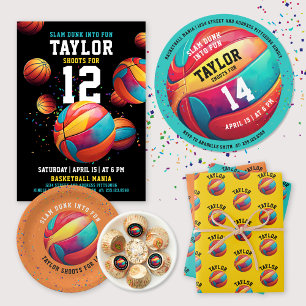 Invitation Cool Colorful Sport Basketball Black Anniversaire 