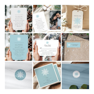 Cartons Réponse Simple Elegant Snowflake Light Blue option repas