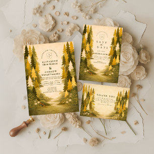 Goldene Kiefernwald-Hochzeit Save The Date