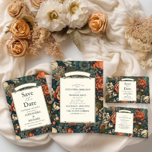 Save The Date Mariage vintage Green Fall Flowers