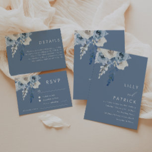 Invitation Dusty Blue & White Boho Floral Watercolor Mariage