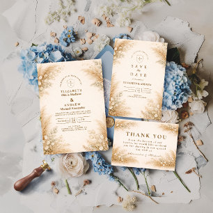 Minimalistische beige Pampasgras-Hochzeit Dankeskarte