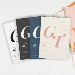 Carte Monogramme sophistiqué   Mariage noir ivoire