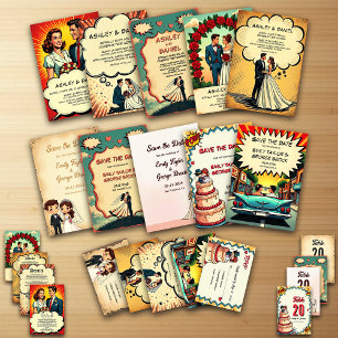 Vintage Retro-Comic-Hochzeit Save The Date