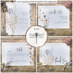 Boho Wildblumen Modern Blue Save the Date Card
