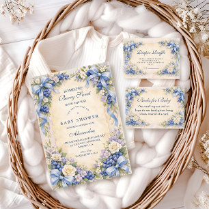 Invitation Baby Shower Jardin de Myrtilles au Ruban Bleu