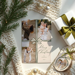 Tasse 2 Couleurs Green Polka Dot Christmas Bow Family Photo Collage