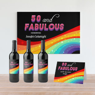 Étiquette Pour Bouteilles De Vin 50 et Fabulous Rainbow Sparkle fête d'anniversaire