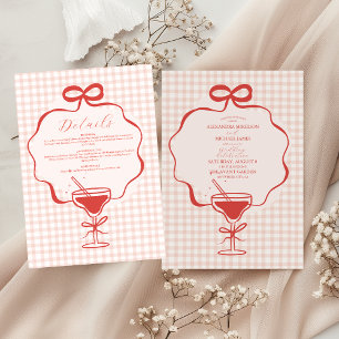 Invitation Tout En Un Main Whimsical tiré Bow rouge Mariage vague